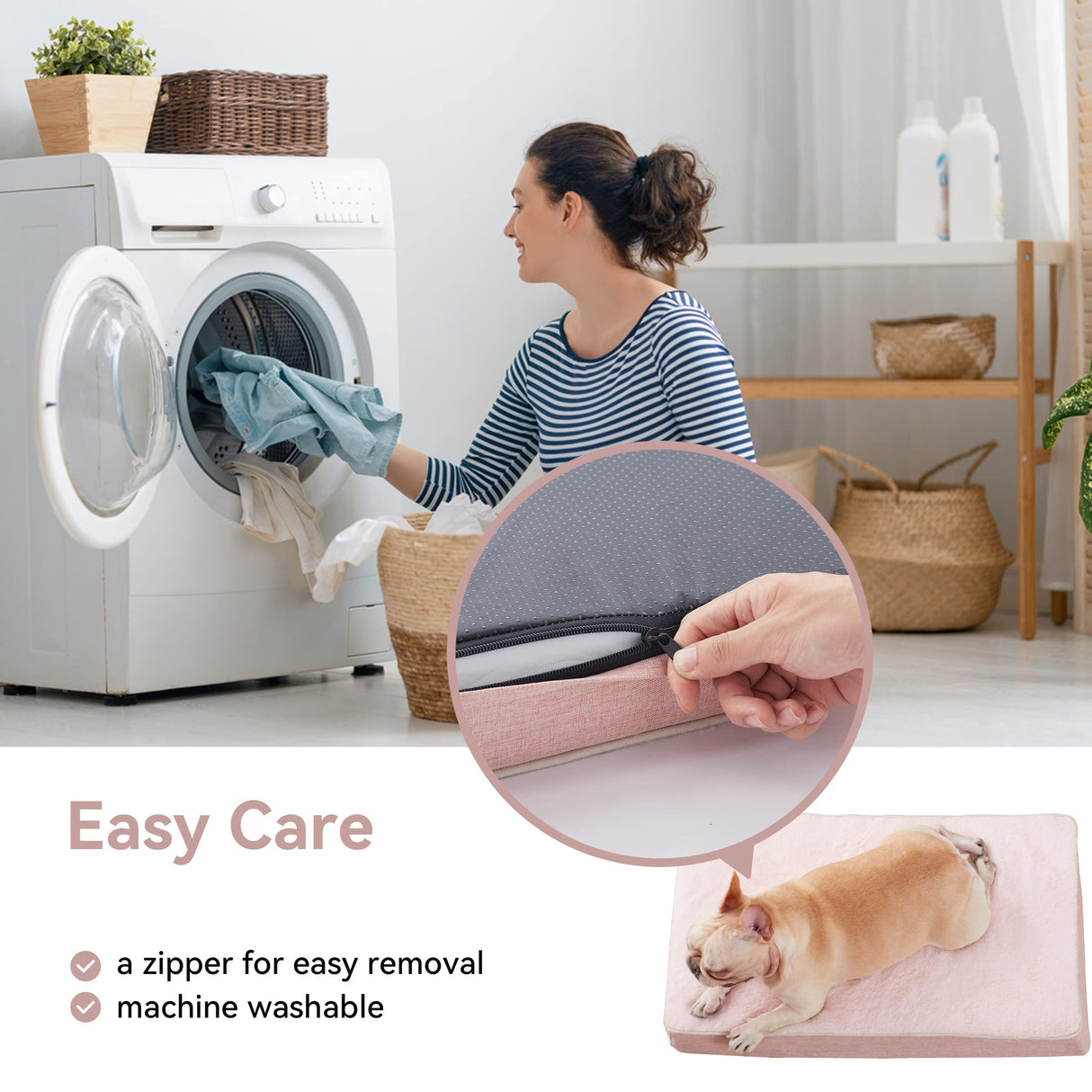 WATANIYA PET Memory Foam Orthopedic Large Dog Bed, Washable Dog Bed for Crate with Cooling Gel Mattress, Waterproof Liner and Plush Removable Cover for Extra Large Dogs (Pink)