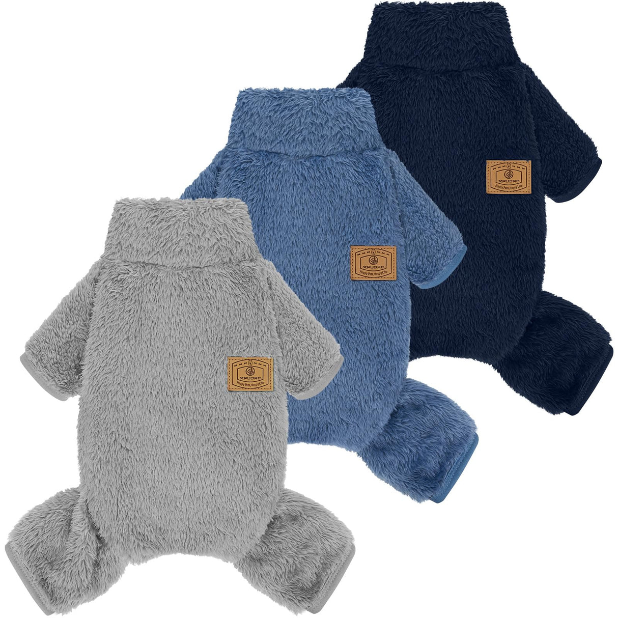 XPUDAC 3 Pack Dog Sweater, Dog Winter Clothes for Small Medium Dogs Girl Boys Fleece Pet Pajamas for Winter Christmas-2XL（Blue,Navy,Grey