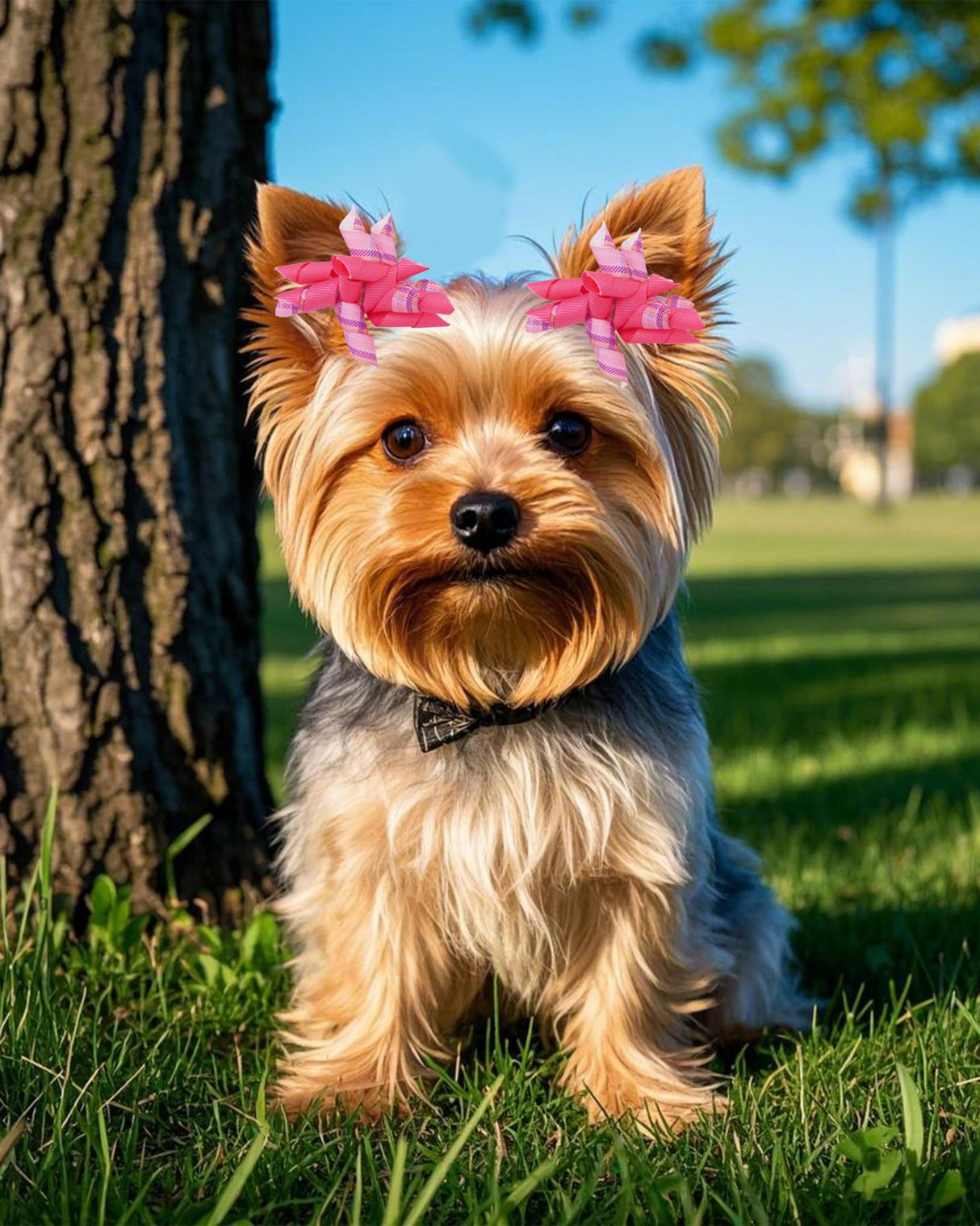 PET SHOW 20 Pack/10 Pairs Pink Curly Dog Hair Bows with Rubber Bands for Small Medium Dogs Girl Spiral Puppy Swirl Topknot Cat Female Holiday Hair Accessories Pet Favor Gift(Pink)