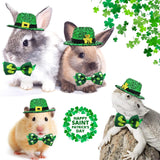 4 Pack St. Patrick’s Day Costume Small Animal Leprechaun Hats Rabbit Shamrock Bow Tie Irish Outfit for Bunny Hamster Guinea Pig Ferret Sugar Glider Lizard (Small)