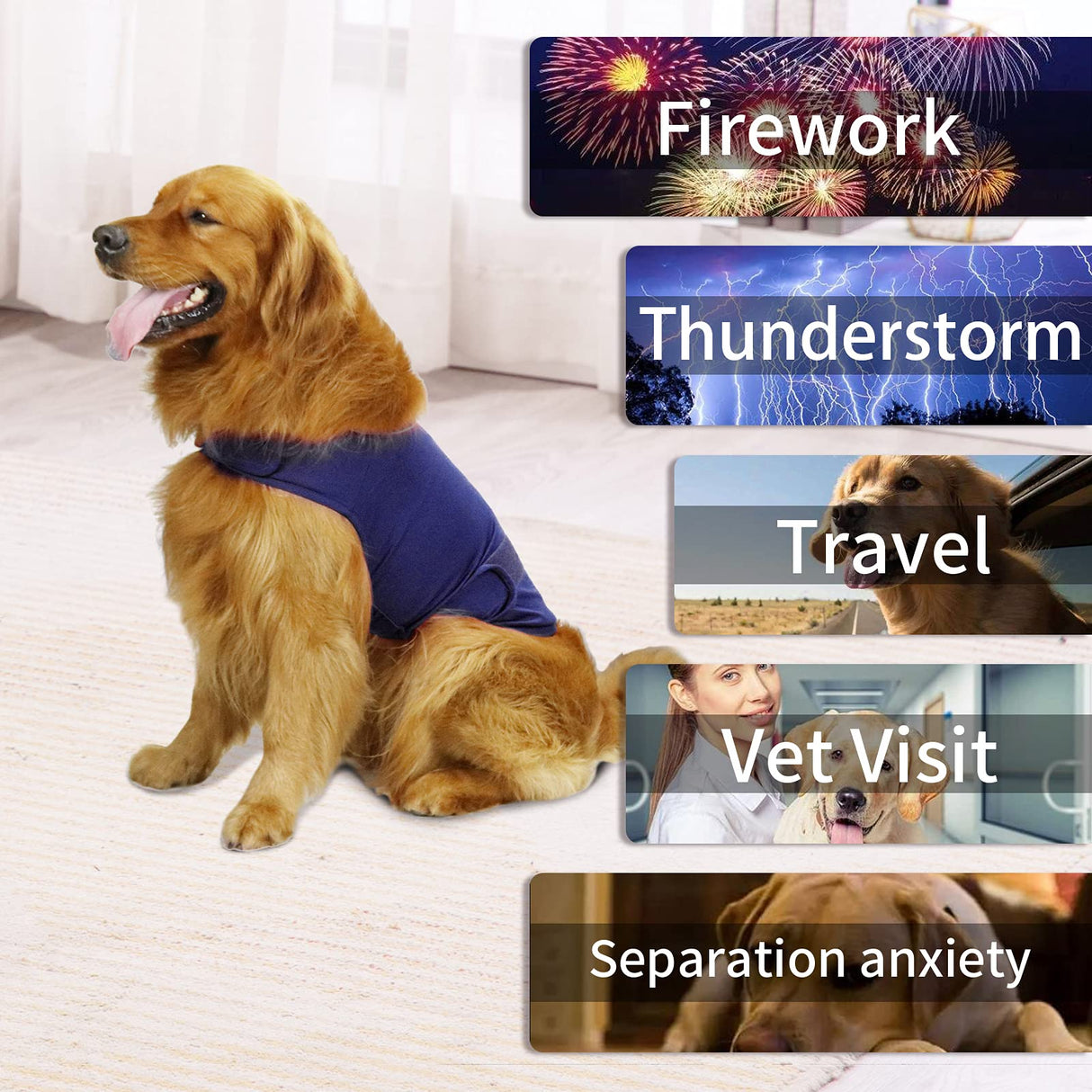 cattamao Comfort Dog Anxiety Relief Coat, Dog Anxiety Calming Vest Wrap for Thunderstorm,Travel,4th of July Fireworks,Vet Visits,Separation Anxiety Relief for Dogs (XL,Navy)
