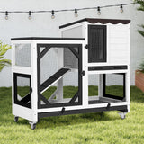 Gutinneen 2-Story Rabbit Hutch Bunny cage with Chew-Proof Ramp, Locking Leak-Proof Trays - Indoor/Outdoor 39.3" Wooden Rabbit Cage with Wheels for Rabbits, Guinea Pigs, Small Animal (Black and White)