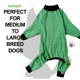 LovinPet Big Pitbull Dog Pajamas, Cotton Green and Grey Stripe Dog Shirt, Stop Shedding for Dogs,Onesies for Dogs, Pet Pajamas for Dogs, Pitbull Clothes, Pet PJ's, M