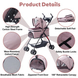 4 Wheels Pink Foldable Pet Stroller with Storage Basket, Cup Holder & Breathable Mesh for Small/Medium Dogs and Cats