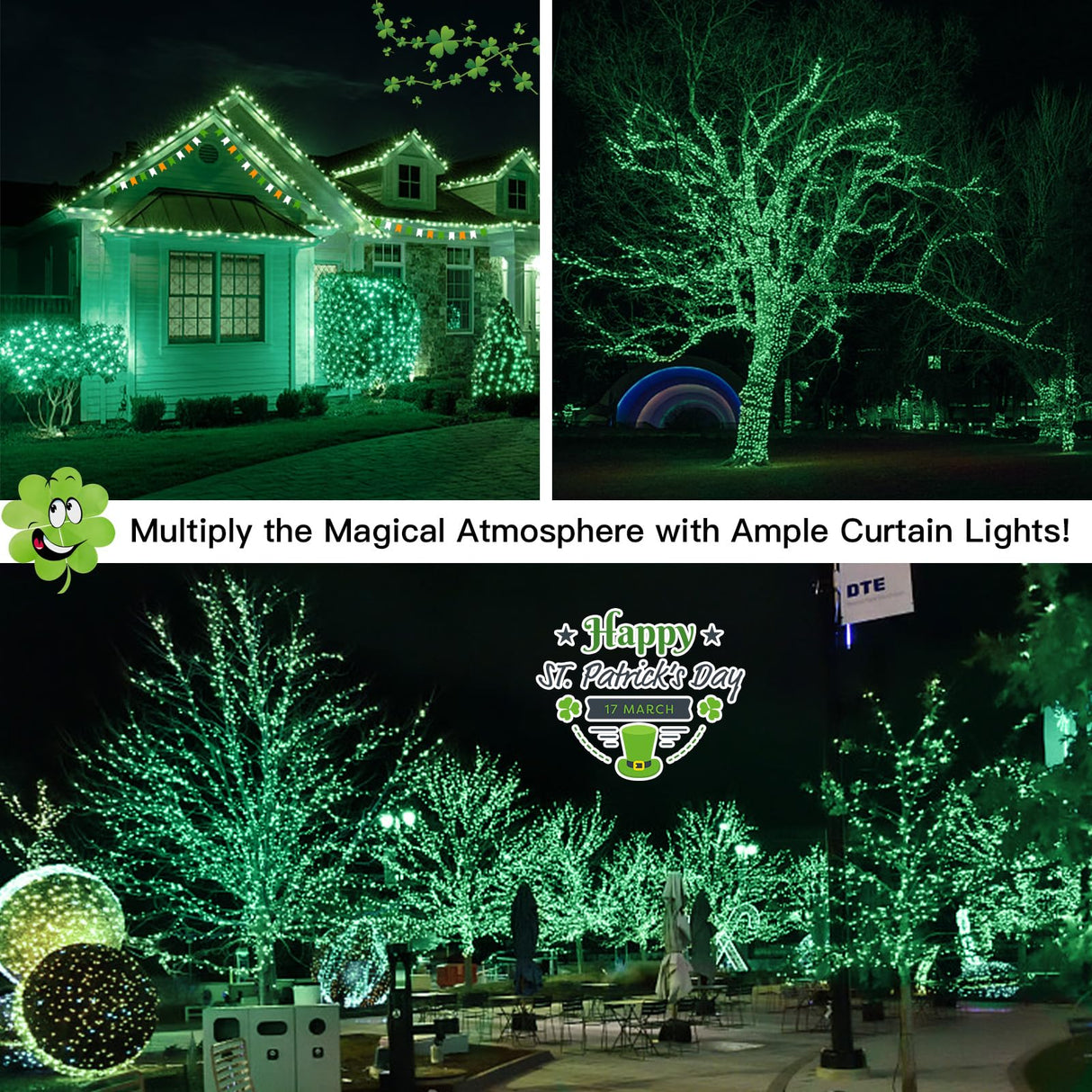 suddus Green Christmas Lights Battery Operatd, 66ft 200LED St Patricks Day Decorations Lights Indoor, Fairy Twinkle Lights with Remote for Halloween, Bedroom, Patio, Backyard, Outdoor Decorations