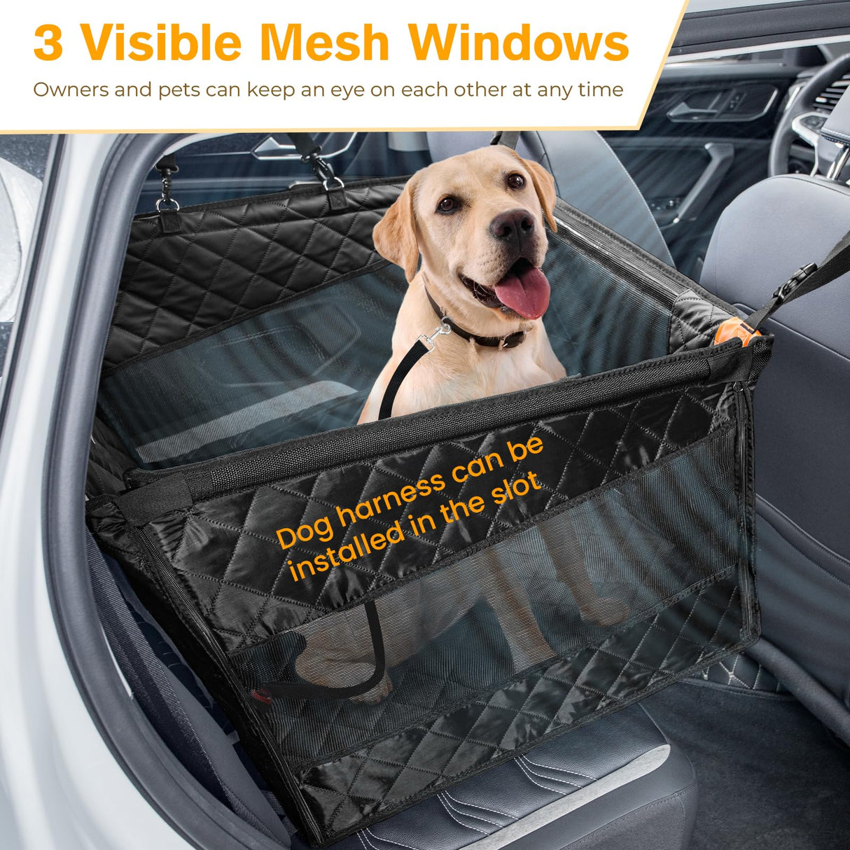 Pecute Heavy-Duty Dog Car Seat & Back Seat Extender –Hard PVC Support for Large Dogs up to 330 lbs – Cars, SUVs & Trucks – Scratch-Resistant Sofa Leather & Breathable Mesh for Safe, Stable Road Trips