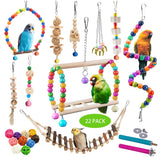 Sysmashing 22 Packs Bird Parakeet Cockatiel Toys,Parrot Swing Chewing Hanging Toy with Safe Bells,Bird cage Colorful Climbing Standing Rope Natural Wood Ladder Bungee Toys