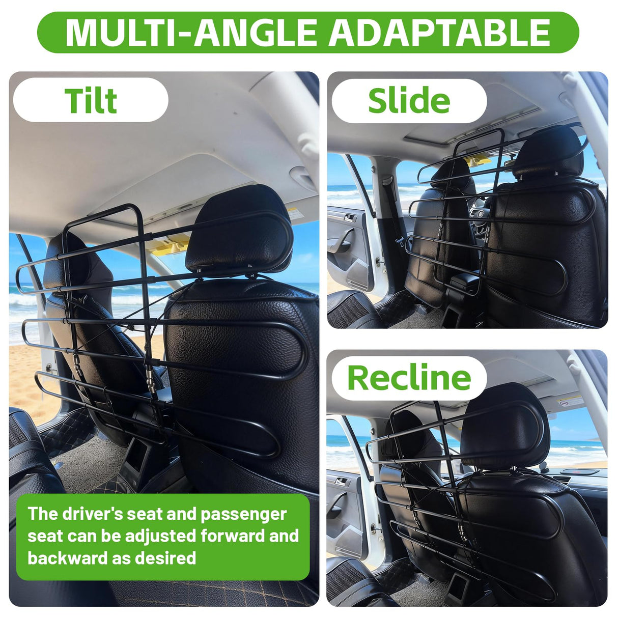 Metal Dog Barrier for Cars, SUVs, Trucks, Adjustable Universal Pet Gate Vehicle Divider for Back Front Seat, Heavy Duty Dog Separator for Car, Easy Install, 34"-58" Width, with Elastic 6 Ropes
