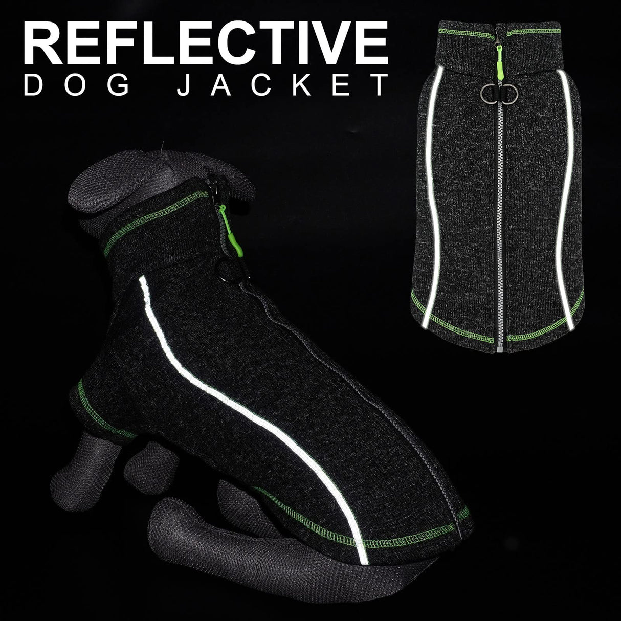 cyeollo Dog Coat Fleece Dog Jacket Reflective Sweater Zipper Pet Clothes with D Ring Dogs Winter Coat for Medium Dogs