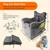 Yara’s Woofyverse Dog Seat for Car – Booster Seat for Small & Medium Dogs with Adjustable Cushions, Fur-Lined Headrest & 6-Pocket Storage – Portable Pet Car Seat for Front/Back Travel – Stone Shadow