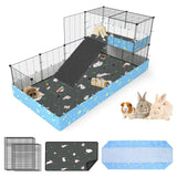 MODESLAB Guinea Pig Cages with Tarp and Bedding Pee Pad Liner, 2-Story Large Guinea Pig Playpen C&C Loft Cage for 2 Rabbit Bunny Chinchilla Small Animal Habitat for Indoor
