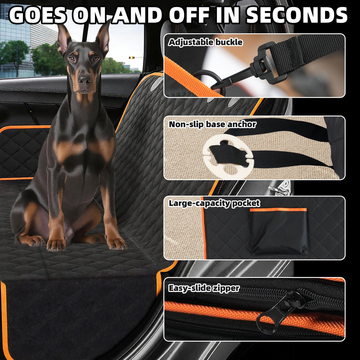 Smouatou Dog Car Seat Cover for Back Seat, Sturdy Backseat Extender for Dogs,New Scratch Resistant, Anti Slip Portable Dog Hammock,Suitable for Cars and SUVs,Car Travel Pet Bed,Hard Bottom (L)