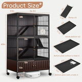 HABUTWAY 60''H Metal Large Ferret Cage, Rolling Chinchilla Cage with Removable Ramps& Double Door, Critter Nation with Locker, Small Animal Cage, Rat Indoor Wooden Pet Crate Furniture