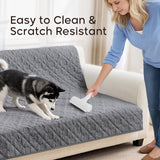 Waterproof 4 Seater Couch Cover for Dogs, Paw Print Quilted Blanket for 4 Cushion Sofa and Bed, Pet Hair Resistant, Skin-Friendly, Scratch Proof, Washable Sofa Seat Protector, 30x90 inch, Grey