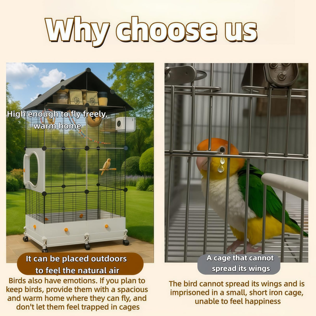 60in Large Flight Bird cage, Equipped with Bird's Nest， Ladder, Swing, Feeder, etc. with Wheels for Easy Outdoor Movement, Suitable for Parrots, Pigeons (Black, 28.4" L x14.2W x 60" H)