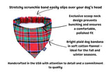 Plaid Flannel Scrunchie Dog Bandana Perfect for Halloween, Thanksgiving, Christmas, Handmade Warm and Soft Elastic Pet Bandana for Fall and Winter (Red Tartan Plaid, Large)