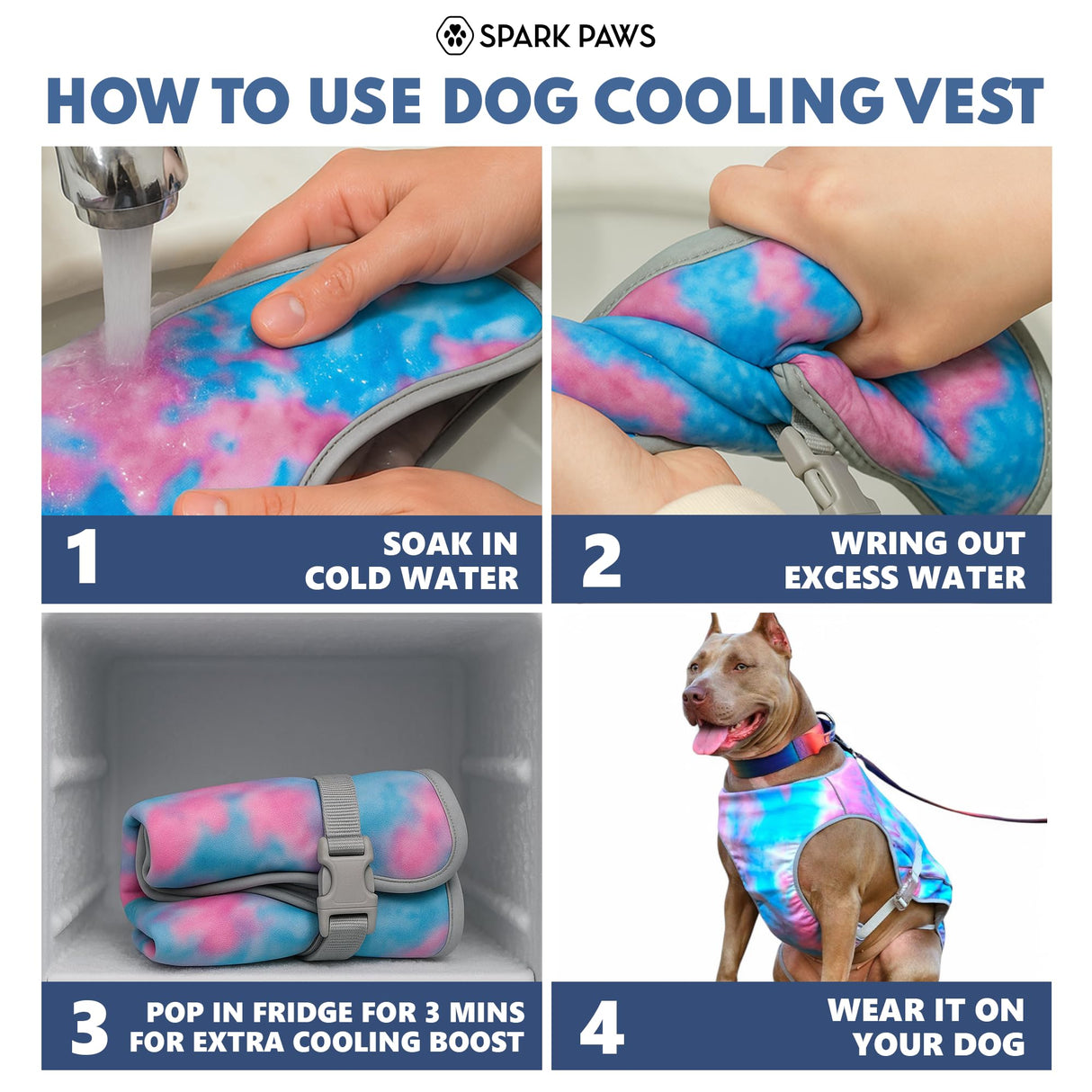 Spark Paws Dog Cooling Vest - SPF 50 UV Sun Protection - Summer Heat Relief Gear for Dogs, Lightweight, Evaporative Cooling - Dog Anxiety Relief Vest During Hot Days - Snowcone, Medium