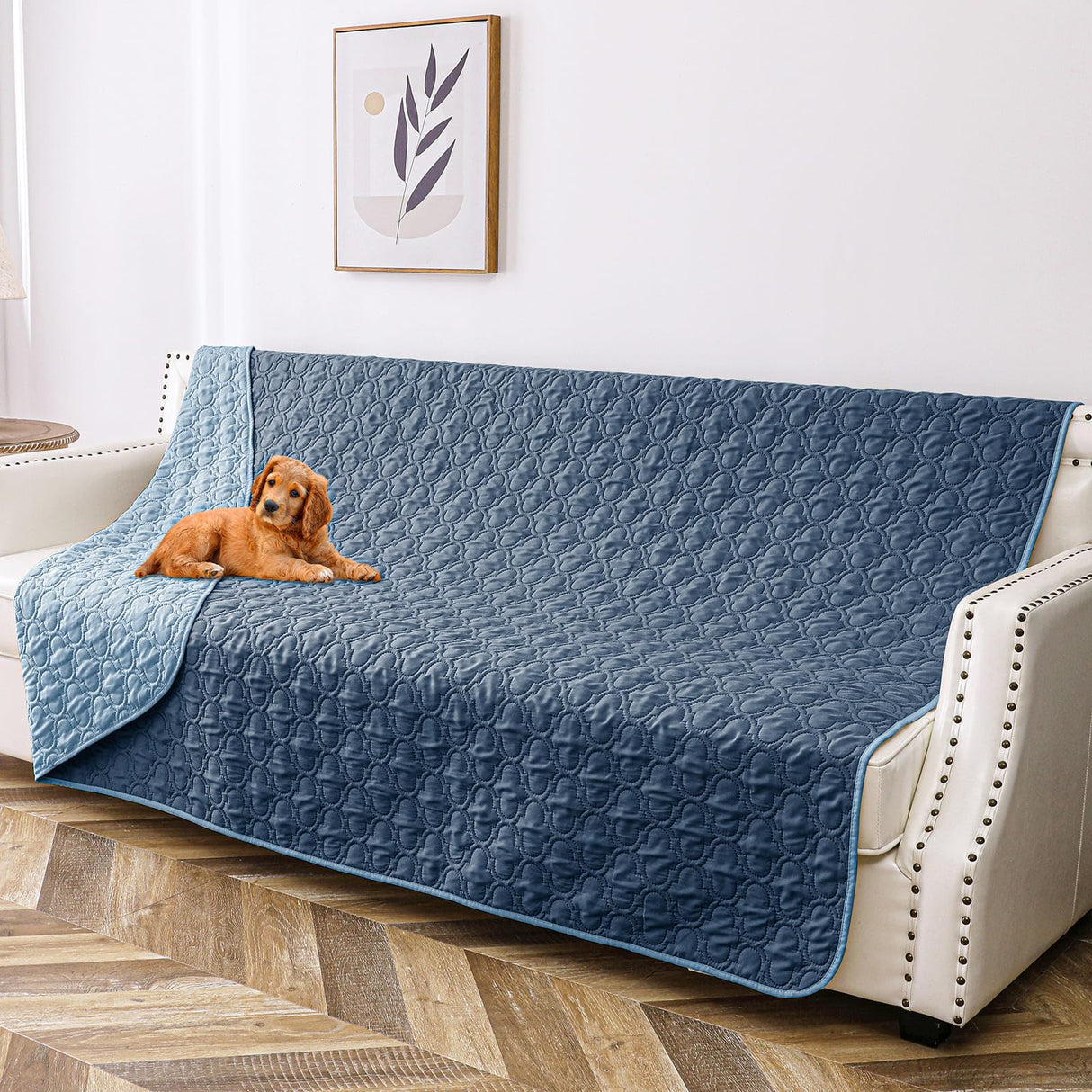 Bigbeer Waterproof Blanket for Bed, Reversible Dog Couch Cover Pet Sofa Furniture Protector Machine Washable King Size(82x102 Inch, Lightblue+Darkblue)