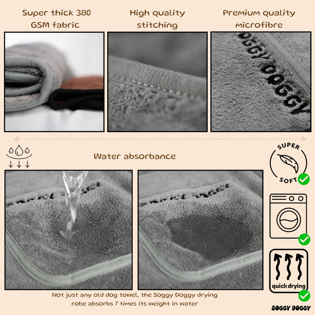 SOGGYDOGGY® US: Luxury Dog Bathrobe, Super Absorbent Microfiber Dog Bath Supplies, Fast Dry in Minutes, Thick & Soft Robe - Pet Grooming, Wash & Pet Hair Dryer - All-Season Dressing Gown (XS)