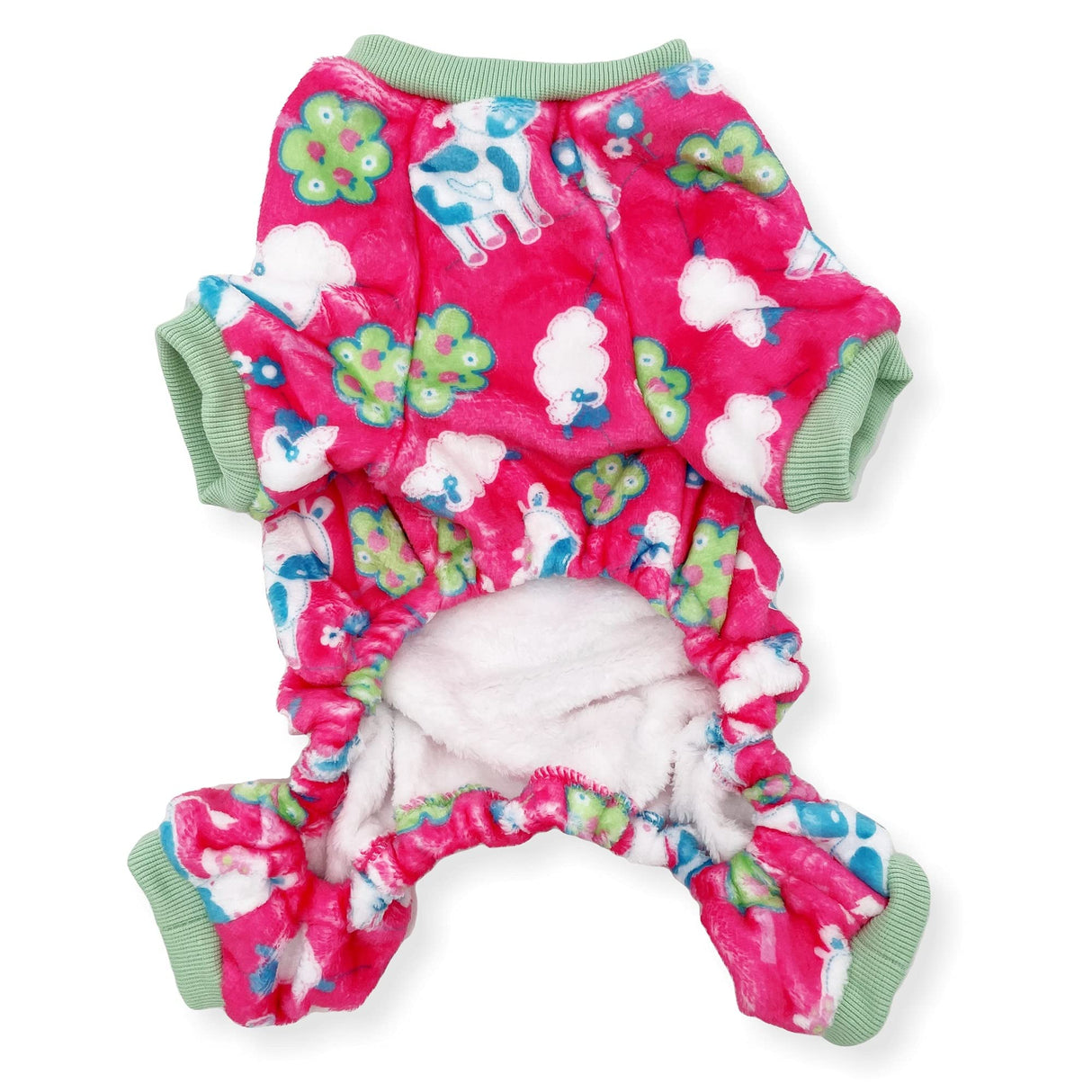 Pack of 2 Colors Dog Pajamas Soft Warm Fleece Jumpsuit Cute Pet Clothes for Small and Medium Pet XXS - L (Pack of 2 Colors: Hot Pink Cows, Blue Elephants, S: Length - 12", Chest 14" - 17")