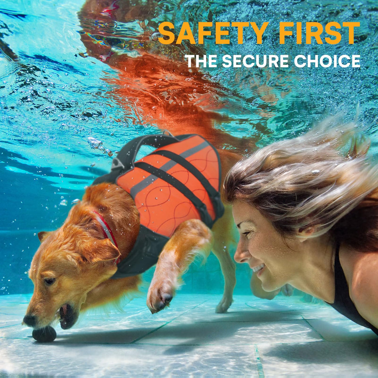 Queenmore Extra Large Dog Life Vest for Swimming Boating,Adjustable Ripstop Dog Life Vest for Large Dogs,Dogs Lifesaver with Rescue Handle, Doggie Swimming Vest for Big Pets,Orange,XL