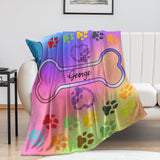 Personalized Paw Print Dog Blanket With Pets Name, Custom Pet Name Blanket for Small Dogs, Flannel Puppy Blanket, Dog Memorial Gifts for Loss of Dog, Pet Loss Sympathy Remembrance Gifts