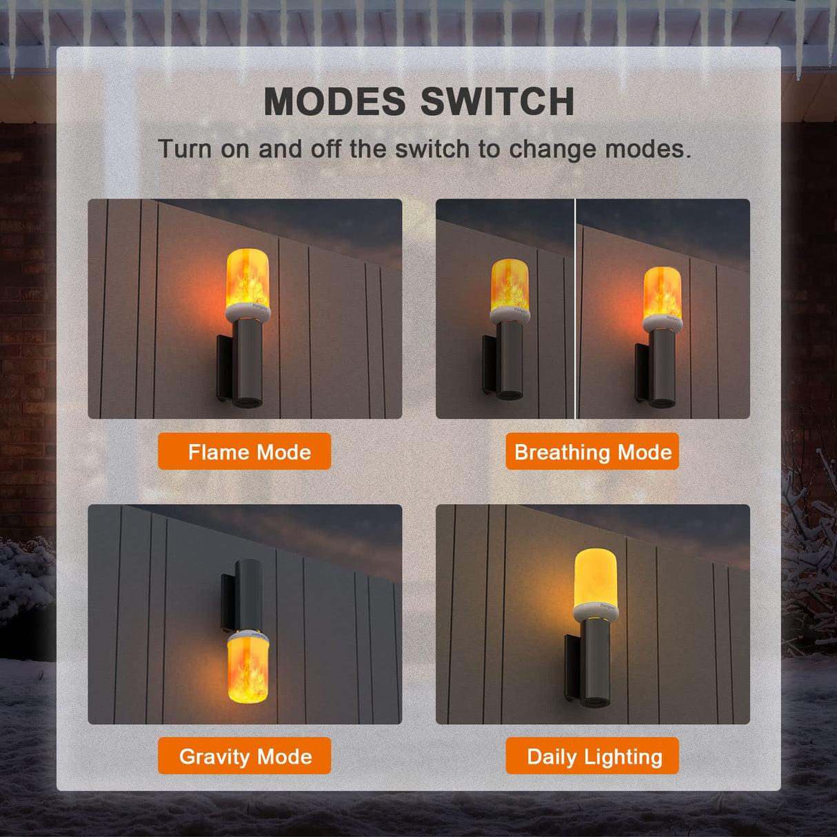 Hompavo 【Upgraded】 LED Flame Light Bulbs, 4 Modes Flickering Light Bulbs with Upside Down Effect, E26/E27 Base Flame Bulb for Halloween, Christmas,Indoor and Outdoor Decoration (White-4 Pack)