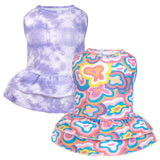 cyeollo 2 Pack Tie Dye Dog Dress Puppy Dress Soft Breathable Dog Clothes for Small Dogs Girl Outfit Pet Apparel, Tie Dye+Flower, XS