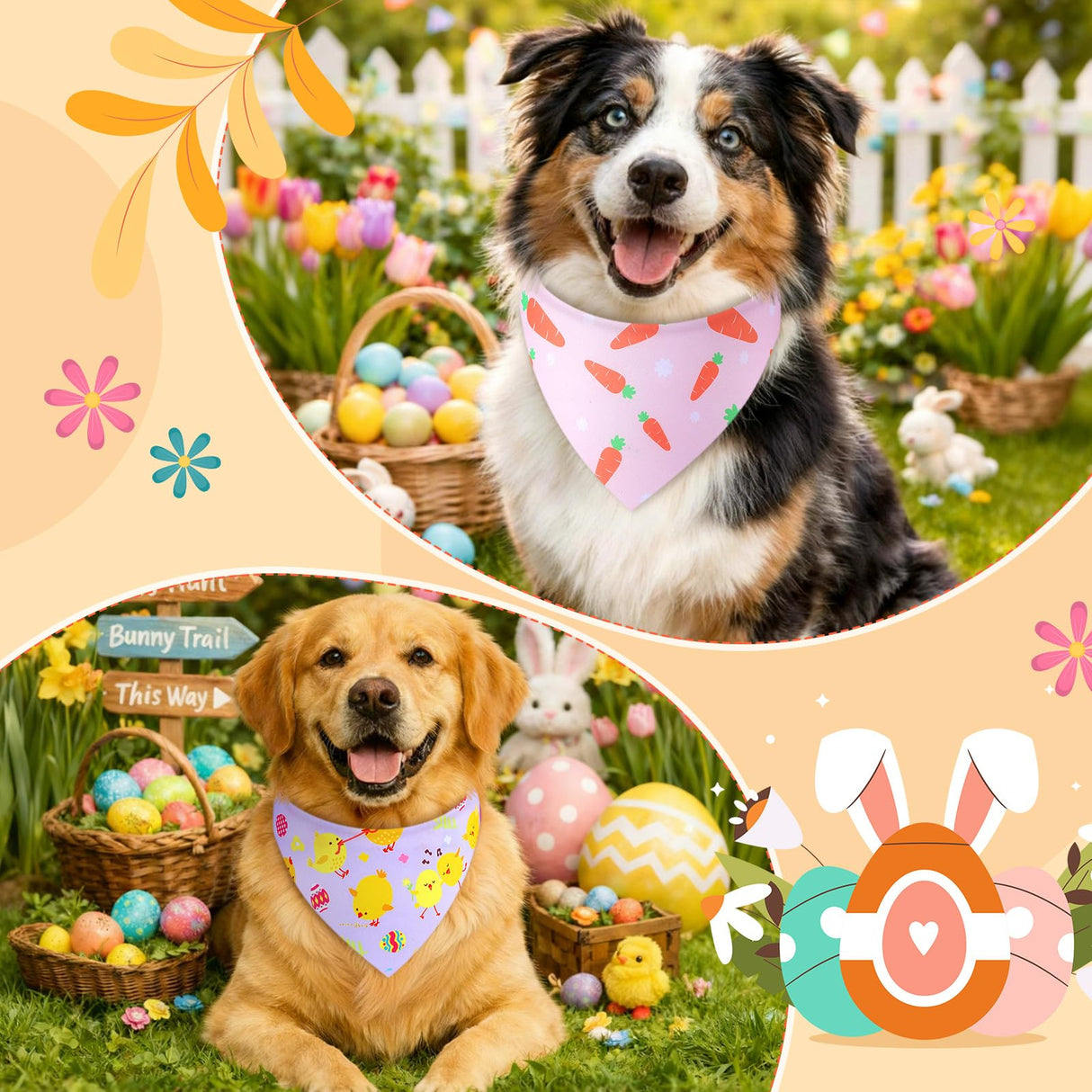 Sanwuta 100 Pcs Easter Dog Bandanas Bulk Bunny Eggs Bandanas for Dogs Triangle Kerchief Bibs Scarf for Pet Easter Costume Photo Props Accessories Pet Shops, 25 Styles(31.5 x 21.7 x 21.7 Inch)
