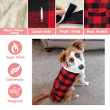 Malier Winter Coat for Dogs - Classic Plaid Fleece Cold Weather Jacket With Pocket, Windproof Warm Vest Clothes for Small Medium Large Dogs (Red, Medium)