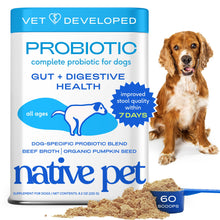 Load image into Gallery viewer, Native Pet Probiotics for Dogs - Dog Probiotics Powder for Digestive Health, Gut Support, &amp; Immune Boost – Vet-Formulated Powder for Maximum Potency with Digestive Enzymes &amp; Prebiotics - 60 Scoops
