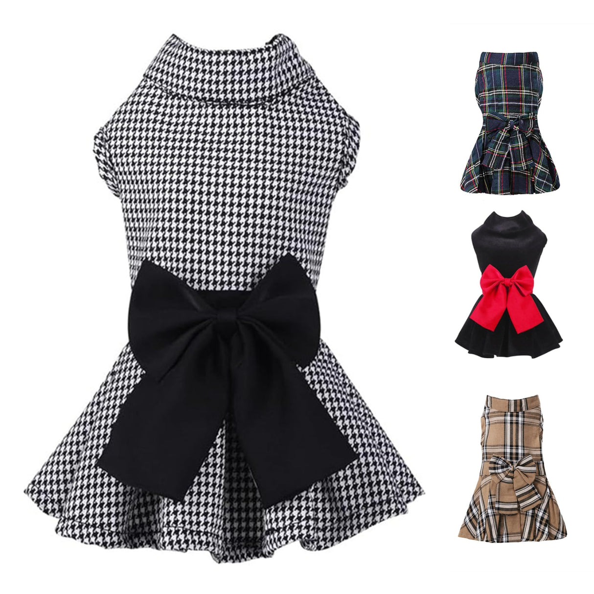 Dog Dress with Bowknot, Fashional All Weather Puppy Clothes Wedding Holiday Princess Pet Dresses for Small Dogs Cats Girl (White&Black, Small)