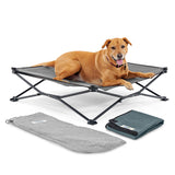 Coolaroo On-The-Go Elevated Dog Bed Kit – Portable & Cooling Travel Cot with HeatShield Fabric for Large Dogs, Lightweight & Compact, Includes Matching Carry Bag & Pacific Blue Bonus Cover, Large