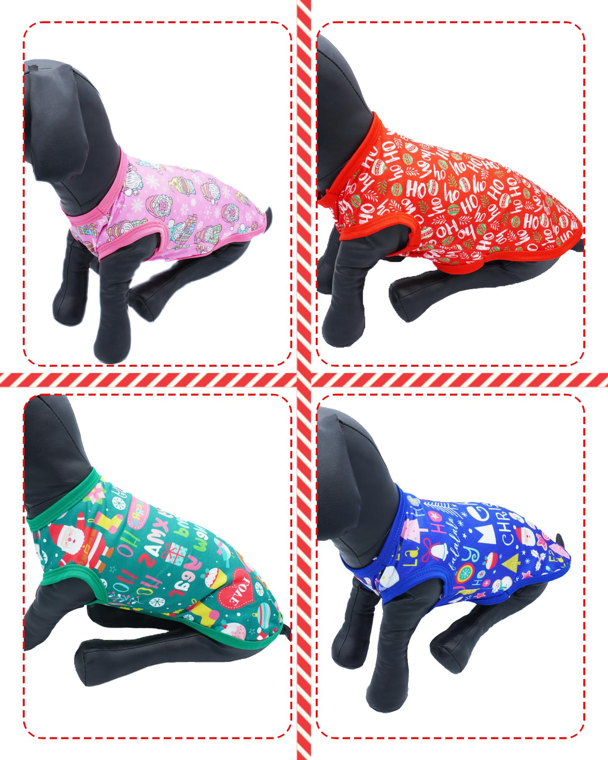 PET SHOW 4 Pack Christmas Dog Shirts for Extra Large Dogs Tank Top Tee Red Green Xmas Santa Gnome T-Shirts Pets Holiday Party Sleeveless Vest Dog Clothes Boys Girls(XXX-Large)