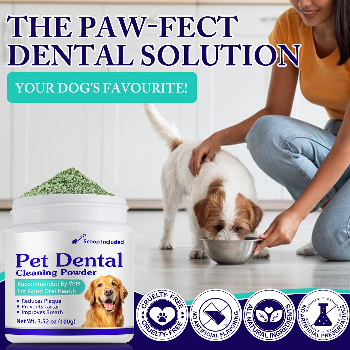 Dog Teeth Cleaning Powder - Dog Dental Powder - Plaque Off Pet Tooth Cleaning lab co - Targets Tartar & Reduces Plaque & Bad Breath - Teeth Cleaning Made Easy for Small, Medium, Large Dogs
