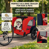 Heavy Duty Dog Bike Trailer with 16" All-Terrain Wheels & Universal Hitch, Foldable Pet/Cargo Carrier for Bicycles, Camping, Hiking (Red)