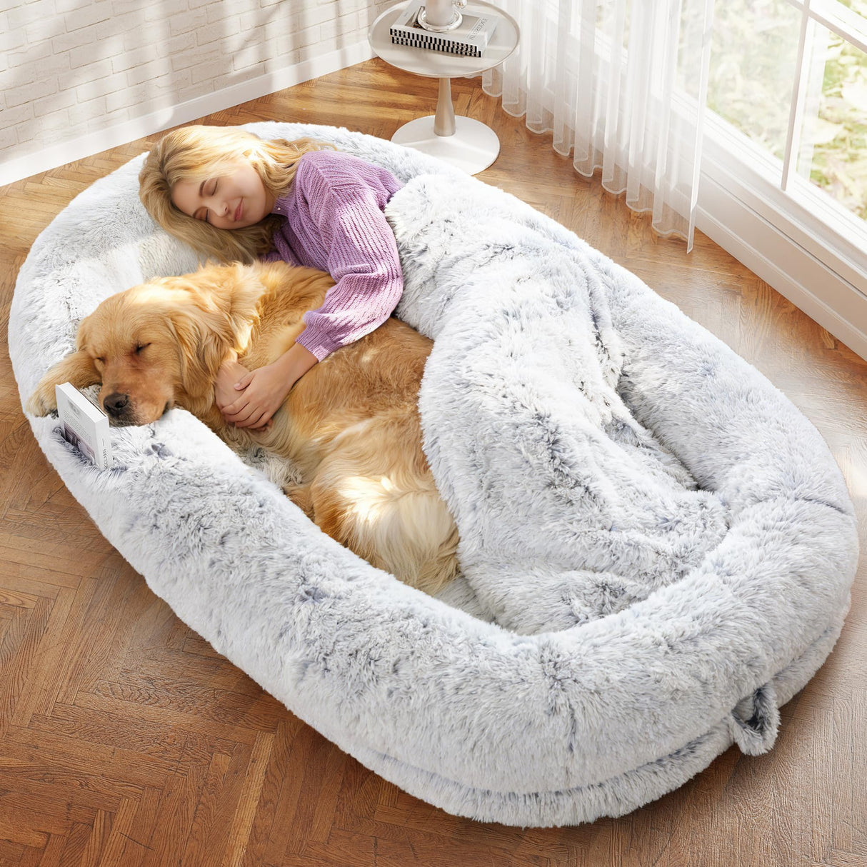 Murago Human Dog Bed for Adults, 75"x43"x10" Human Size Dog Bed, Orthopedic, Waterproof Removable Washable Cover, Soft Calming Lounger for People & Pets, Light Grey