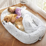 Murago Human Dog Bed for Adults, 75"x43"x10" Human Size Dog Bed, Orthopedic, Waterproof Removable Washable Cover, Soft Calming Lounger for People & Pets, Light Grey