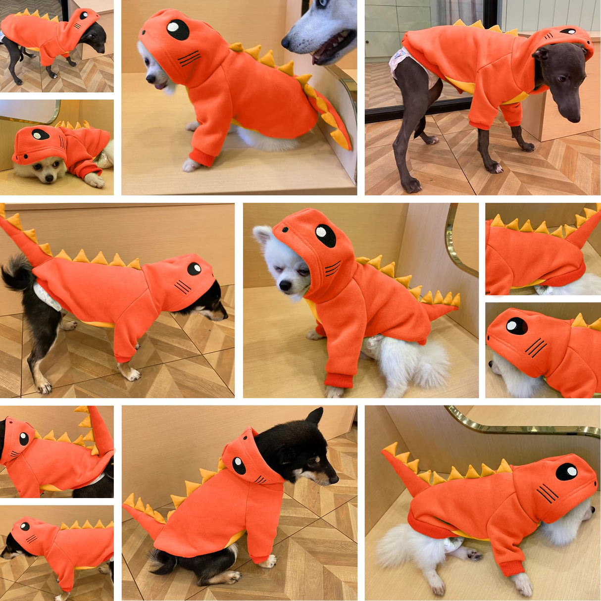 Lelepet Dinosaur Costume - Small Dog Halloween Costume, Warm Fleece Hoodie for Small Dogs, Thick Sweatshirt, French Bulldog, Beagle, Lab, Dachshund, Greyhound, Pitbull, Orange （XS-2XL