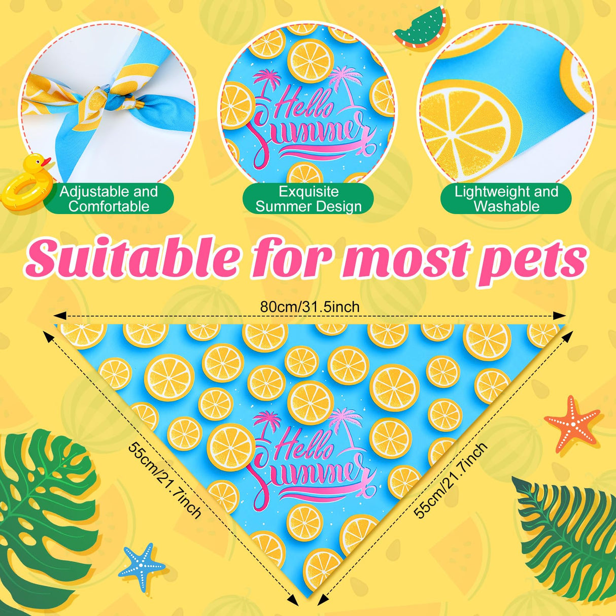 Chunful 50 Pieces Dog Bandanas for Summer Bulk Hawaiian Bandanas Bib Triangle Dog Scarf Set with Fruit Leave Flamingo Pattern for Summer Pet Costume Accessories Decoration(31.5 x 21.7 x 21.7 Inches)