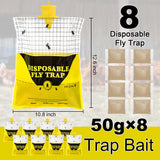 Big Bag Disposable Fly Traps Outdoor Hanging, Ranch Stable Horse Fly Hunter Trap Control Indoor for Home for Barn, Mosquito Bug Flying Insect Trap Catchers Killer Repellent 8 Natural Pre-Baited