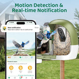 HIXX Smart Bird Feeder with Camera, AI Identify Birds & Auto Capture, 2K HD Live Camera Birdwatching with Color Night Vision for Bird Lovers Gifts (Forest Green)
