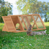 Rabbit Hutch, Small Chicken Coop Outdoor A-Frame Quail Cage with 2 Door & Run Cage Wooden Triangle Quail Hutch with Ventilating Wire Poultry Hutch for Small Animal (Wood)