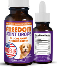 Load image into Gallery viewer, Freedom Joint Drops for Dogs with Hyaluronic Acid, MSM, Glucosamine, &amp; Chondroitin, All Natural Liquid Joint Supplement for Dogs for Pain Relief, Mobility and Hip Support, 30 ml Dropper
