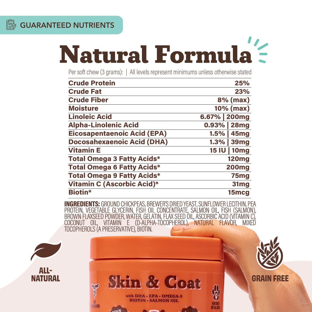 Natural Dog Company Skin & Coat Supplement for Dogs – Omega 3 Salmon Oil, Biotin & Vitamin E Support Shiny Coat, Healthy Skin & Normal Shedding, Promotes Comfort from Occasional Itch, 90 Count