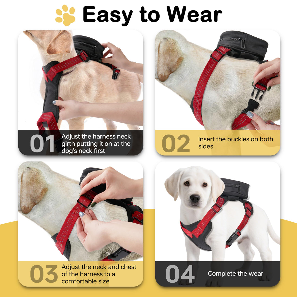 Adjustable Backpack for Small Dogs, Dog Backpack Harness with Reflective Leash, Built in Poop Bag Dispenser, Detachable Dog Back Pack for Outdoor Adventures, Puppy Training, Walking(Black,Large)