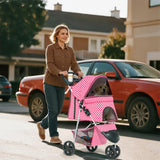 Pink Dog Stroller for Medium Dogs 30 lbs Pet Stroller for Small Dogs Cat Strollers for 2 Cats, 3 Wheels Foldable Jogger Puppy Stroller with Storage Basket and Cup Holder, Pink Polka Dots