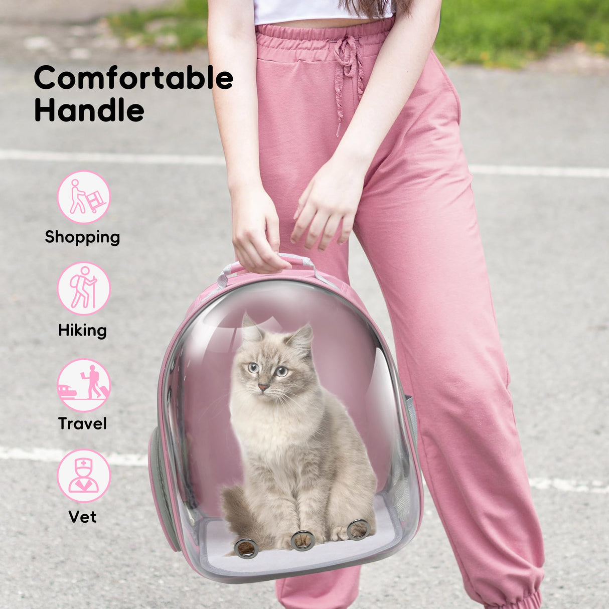 GeerDuo Cat Backpack, Airline Approved Bubble Carrying Bag for Small Medium Dogs Cats, Space Capsule Pet Carrier Dog Hiking Backpack Travel Carrier (Pink)