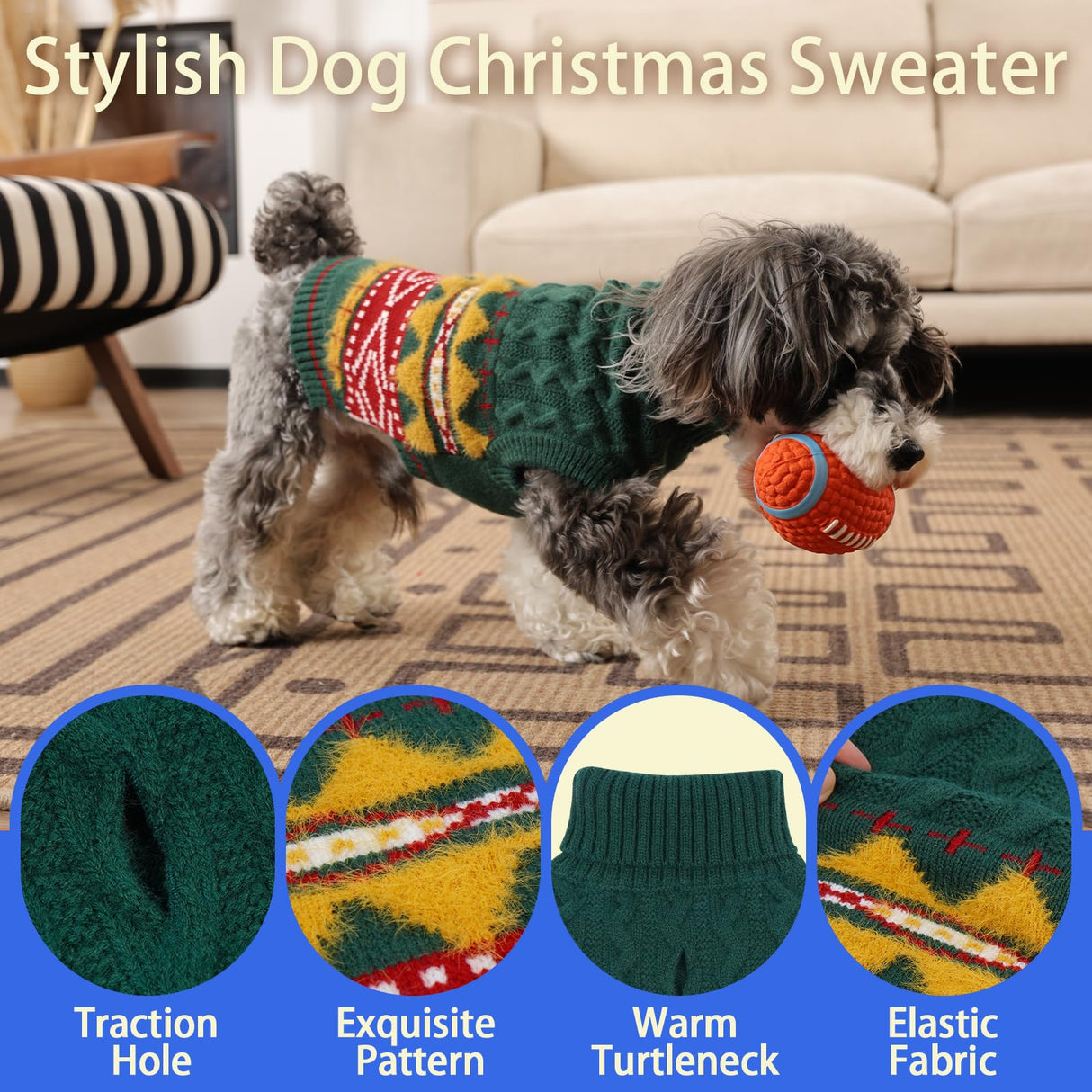 MIGOHI Warm Dachshund Sweater Soft Dog Sweater for Small Dogs | Wiener Dog Sweaters with Leash Hole Sleeveless Knitted Pullover Vest Winter Christmas Knitwear for Fall & Winter,Wiener,Pug,Green,M