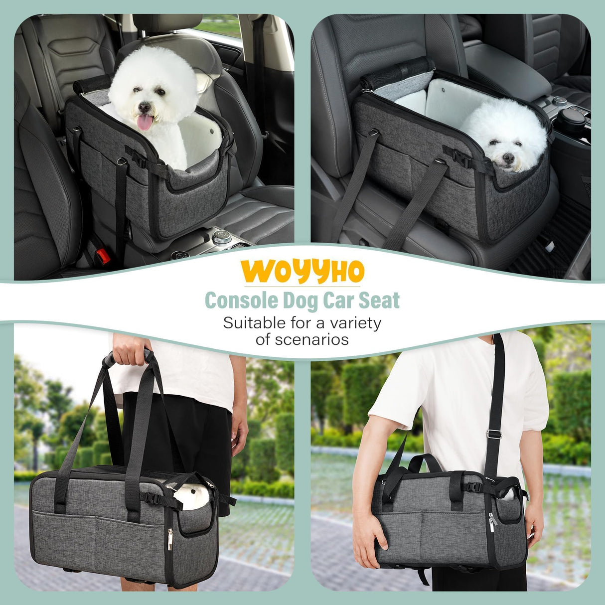 WOYYHO 18lbs Dog Car Seat for Small Dogs with Removable Velvet Liner, Luxury Small Dog Center Console Car Seat Pet Booster CarSeat, Easy Install Stable No Shaking, Waterproof Anti-Slip PU Leather